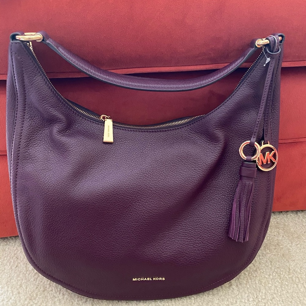 Michael Kors Purple Lydia Leather Hobo Bag
